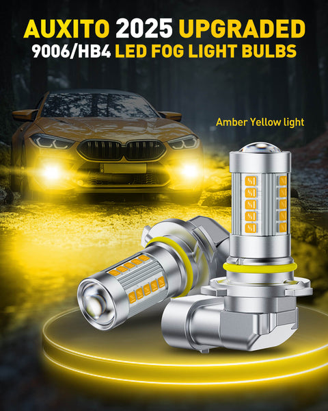 2025 Newest HB4/9006 LED Fog Light Bulbs – 27 CSP Chips, 3000K Yellow, 360° Full Illumination, 1:1 OEM Fit