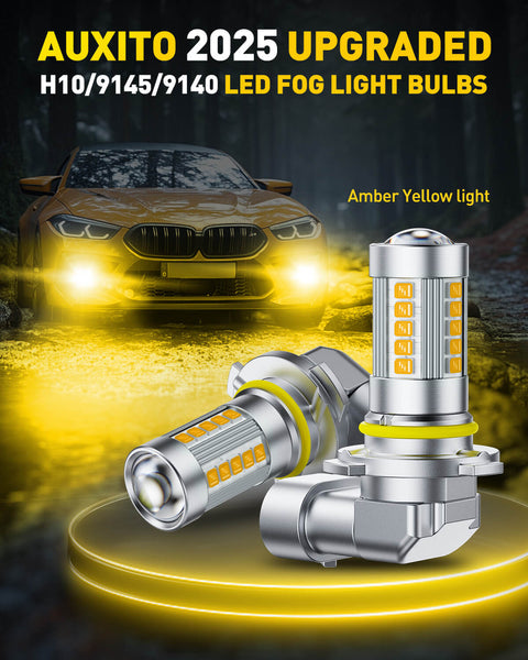 2025 Upgraded 9145/9140/H10 LED Fog Light Bulbs – 3000K Yellow, 27 CSP LEDs, 1:1 Mini Size for Direct Fit