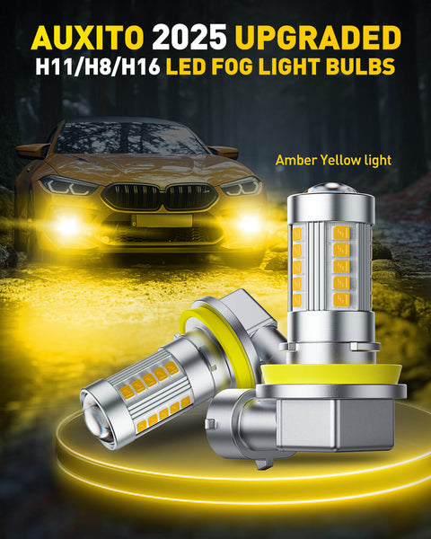2025 Upgraded H11/H8/H9 LED Fog Light Bulbs, 3000K Amber Yellow, 1:1 Mini Size H11/H8/H16 Yellow LED Fog Light Bulbs, 360° Full Illumination