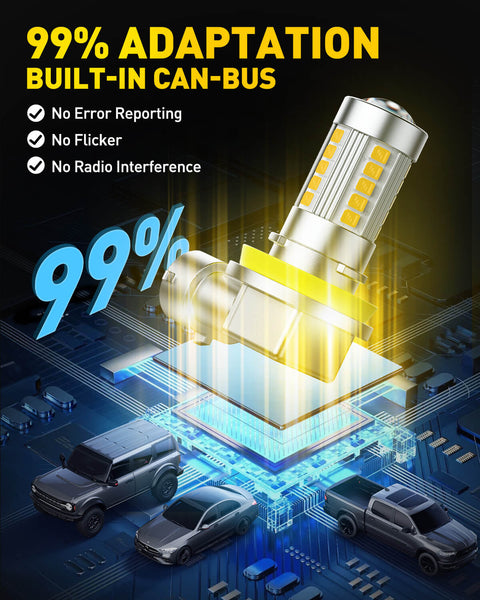 2025 Upgraded H11/H8/H9 LED Fog Light Bulbs, 3000K Amber Yellow, 1:1 Mini Size H11/H8/H16 Yellow LED Fog Light Bulbs, 360° Full Illumination