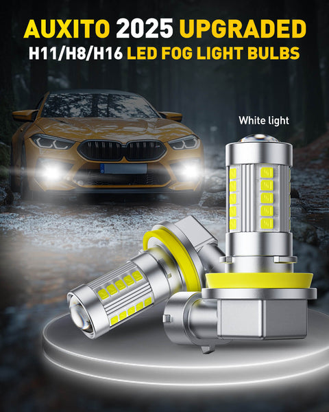 2025 Upgraded H11/H8/H9 LED Fog Light Bulbs, 6500K White, 1:1 Mini Size H11/H8/H16 White LED Fog Light Bulbs, 360° Full Illumination