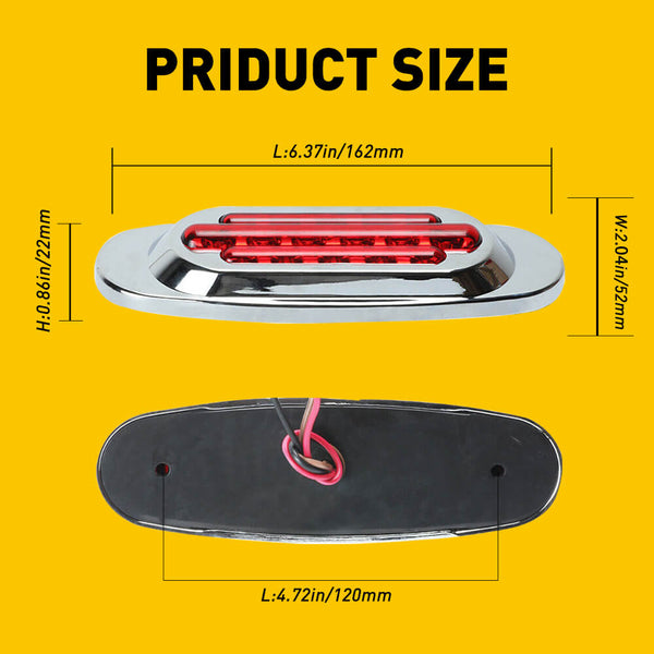 2PCS 16-Leds Oval LED Side Marker Lights Chrome Bezel for 12V Heavy Trucks, Semi-Trailer Trucks