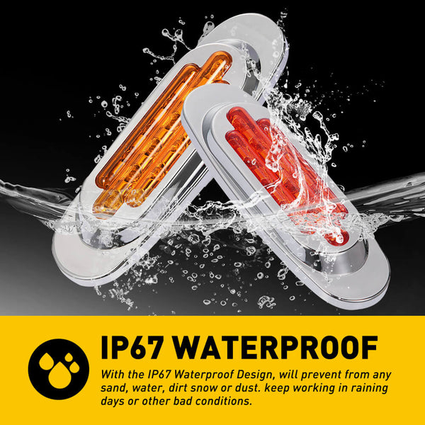 2PCS 16-Leds Oval LED Side Marker Lights Chrome Bezel for 12V Heavy Trucks, Semi-Trailer Trucks