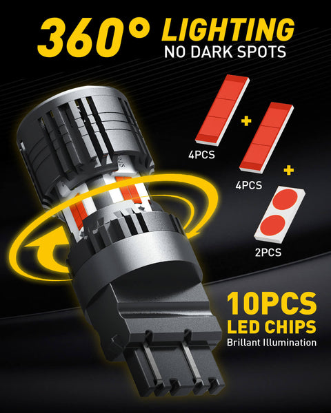 3156 3157 LED Bulbs Red with Built-in Resistor CANbus Error Free Brake Lights, Tail Lights, Stop Lights, Turn Signal Lights, Pack of 2