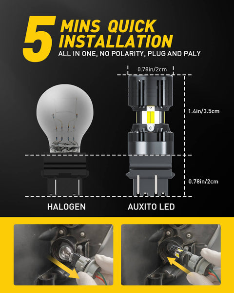 3156 3157 LED Bulbs White 4000LM Super Bright with Built-in Resistor for Reverse Backup Parking Daytime Running Turn Signal Lights