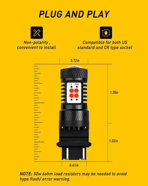3157 3156 LED Bulbs with Projector for Car Tail Lights Brake Lights, Red