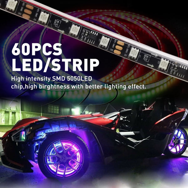 4*15.5 inch LED Wheel Ring Lights RGB Color Brake Chasing Turn Signal for Car Truck Vehicle (with APP+Remote Control)