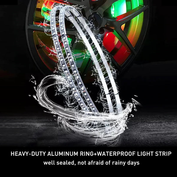 4*15.5 inch LED Wheel Ring Lights RGB Color Brake Chasing Turn Signal for Car Truck Vehicle (with APP+Remote Control)