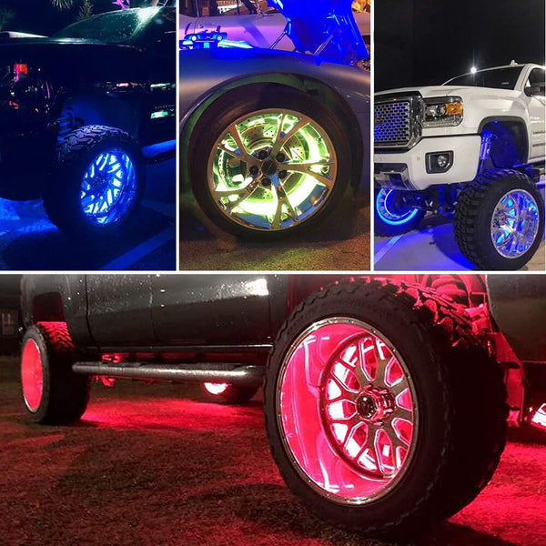 4*15.5 inch LED Wheel Ring Lights RGB Color Brake Chasing Turn Signal for Car Truck Vehicle (with APP+Remote Control)