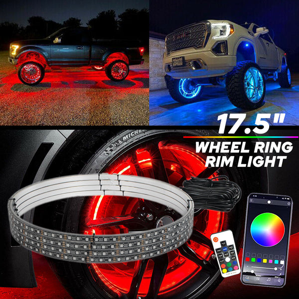 4*15.5 inch LED Wheel Ring Lights RGB Color Brake Chasing Turn Signal for Car Truck Vehicle (with APP+Remote Control)