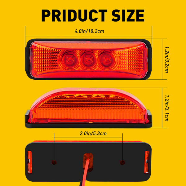 4 Inch 3 LEDs Front Rear LED Side Marker Light for 12V Truck Trailer RV 4PCS