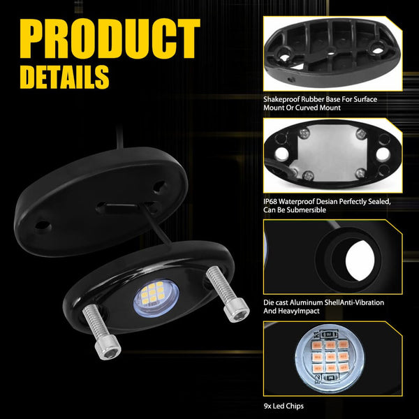 4pcs LED Rock Lights For Jeep Off-Road Truck UTV ATV Underbody Wheel Light-9 LEDs per Light