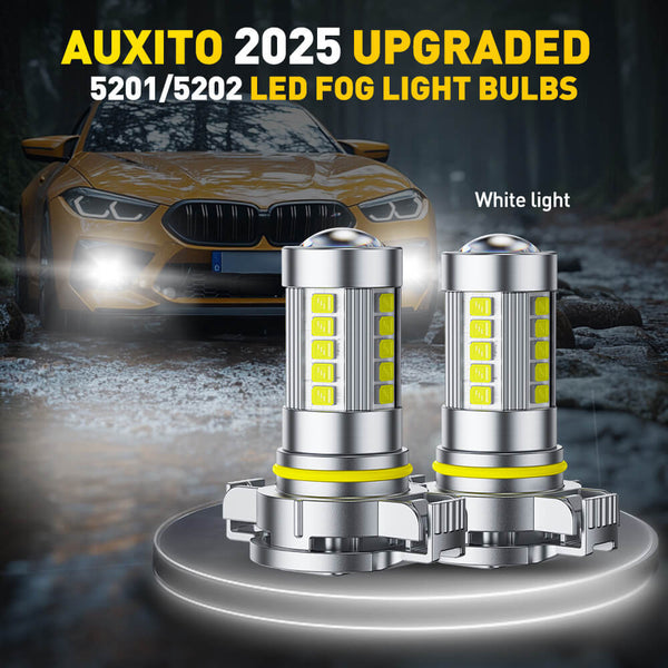 5202 5201 LED Fog Light Bulbs – 27 CSP Chips, 6500K Cool White, 360° Full Illumination, 1:1 OEM Fit