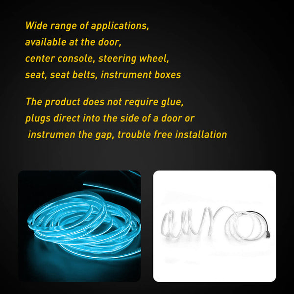 6.56FT Auto Car Interior Atmosphere Wire Strip Light LED Decor Lamp Accessories