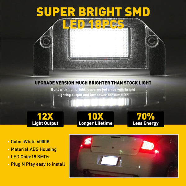 6000K White LED License Plate Light Kit For Dodge Charger Challenger Magnum Avenger Dart