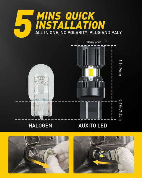 7443 7440 LED Bulb Reverse light with Built In Resistor CANbus Ready 7441 7444 W21W LED White Bulb for Backup Parking Daytime Running Lights