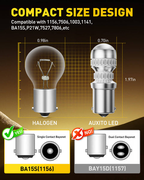 AUXITO 1156 LED Bulb Red 400% Super Bright 7506 BA15S P21W LED Replacement with Projector for Taill Brake Backup Reverse DRL Signal Parking Lights