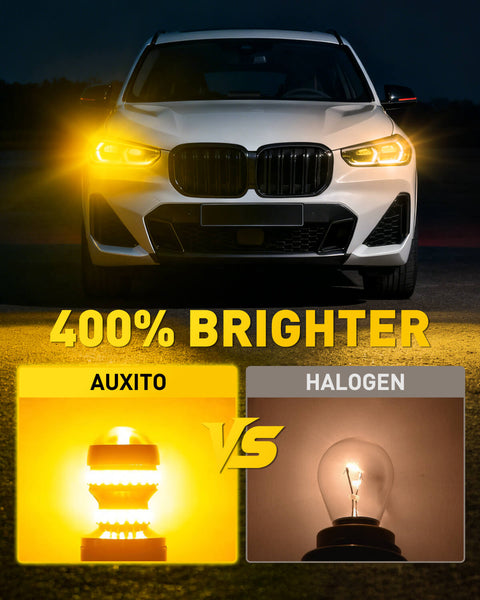 AUXITO 1156 LED Bulbs Amber Yellow 400% Super Bright 7506 BA15S P21W LED Bulb with Projector for Front Rear LED Turn Signal Bulb DRL Marker Blinker Parking Lights
