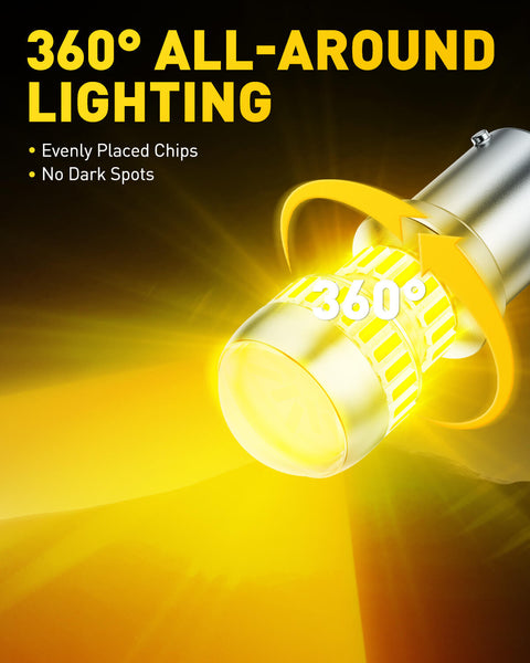 AUXITO 1156 LED Bulbs Amber Yellow 400% Super Bright 7506 BA15S P21W LED Bulb with Projector for Front Rear LED Turn Signal Bulb DRL Marker Blinker Parking Lights