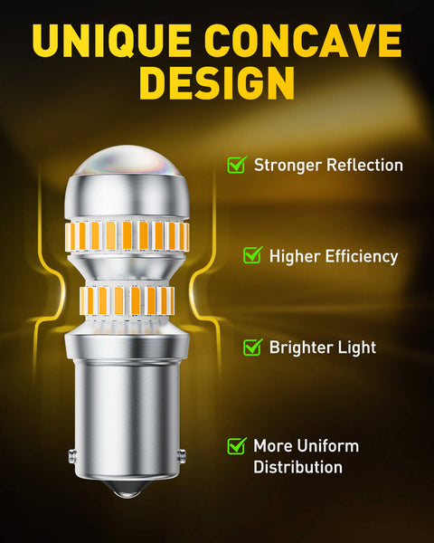 AUXITO 1156 LED Bulbs Amber Yellow 400% Super Bright 7506 BA15S P21W LED Bulb with Projector for Front Rear LED Turn Signal Bulb DRL Marker Blinker Parking Lights