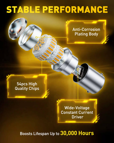 AUXITO 1156 LED Bulbs Amber Yellow 400% Super Bright 7506 BA15S P21W LED Bulb with Projector for Front Rear LED Turn Signal Bulb DRL Marker Blinker Parking Lights