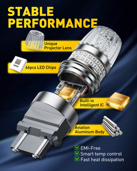 AUXITO 3157 LED Bulbs Red Tail Brake Light Bulb, 600% Brighter with Projector, Pack of 2