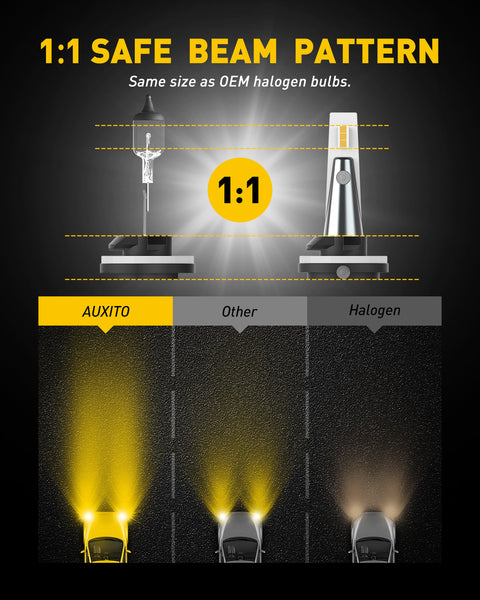 AUXITO 880/899/893 LED Fog Light Bulbs, 3000K Amber Yellow, 30W 6000LM 400% Brightness