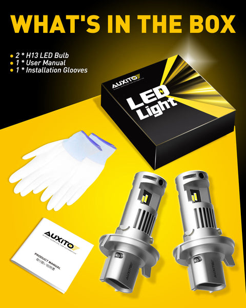 AUXITO 9008 H13 LED Headlight Bulb 20000LM 100W Replacement 6500K Plug and Play Off-Road Use