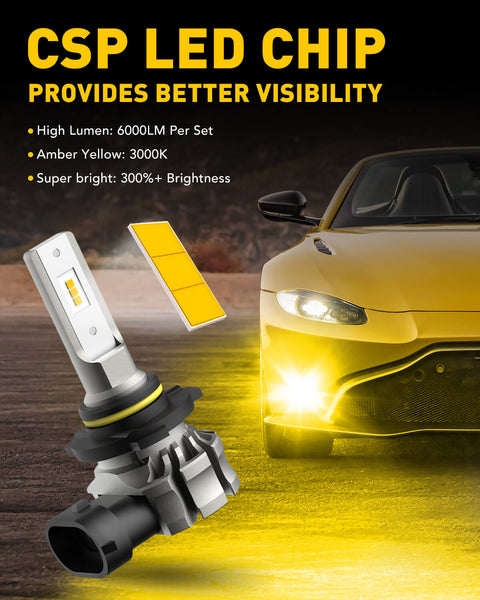 AUXITO 9145 9140 H10 LED Fog Light Bulbs, Fanless Design, 6000 Lumens 3000K Golden Yellow 300% Brightness