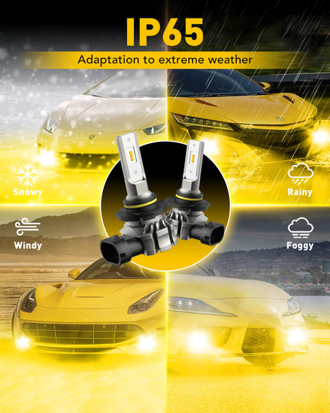 AUXITO 9145 9140 H10 LED Fog Light Bulbs, Fanless Design, 6000 Lumens 3000K Golden Yellow 300% Brightness
