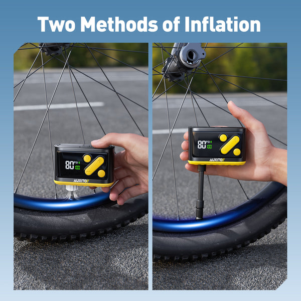 AUXITO A101 Mini Cordless Bike Pump 120 PSI, Electric Tire Inflator with Gauge, Presta & Schrader Valve, Fast Inflate for Road & Mountain Bikes, E-Bikes