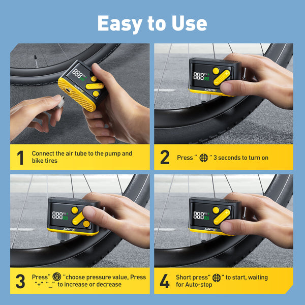 AUXITO A101 Mini Cordless Bike Pump 120 PSI, Electric Tire Inflator with Gauge, Presta & Schrader Valve, Fast Inflate for Road & Mountain Bikes, E-Bikes