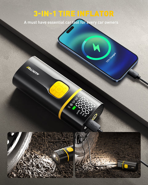 AUXITO A502 Dual Cylinder Cordless Tire Inflator 150 PSI, 12VDC /Battery Powered Air Compressor, 30W Fast Charging