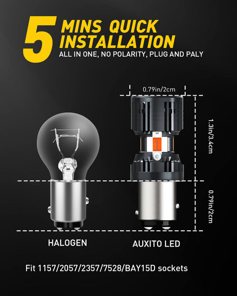 AUXITO CANBUS 1157 LED Bulbs Amber Yellow with Built-in Resistor 2057 2357 7528 BAY15D P21/5W Anti-Hyper Flash Error Free Front Rear Turn Signal Lights Blinker Marker DRL Parking Lights