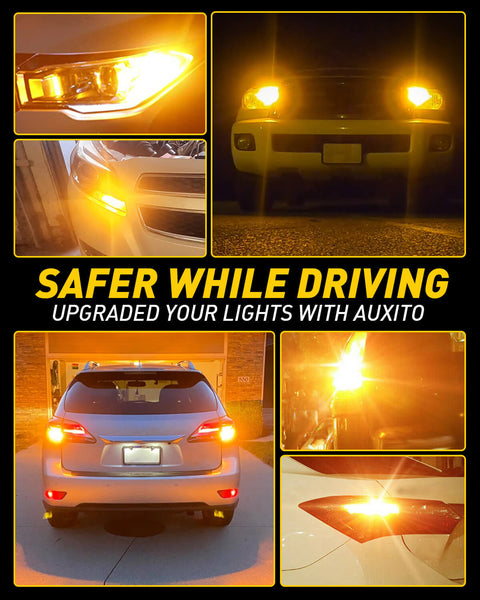 AUXITO CANBUS 1157 LED Bulbs Amber Yellow with Built-in Resistor 2057 2357 7528 BAY15D P21/5W Anti-Hyper Flash Error Free Front Rear Turn Signal Lights Blinker Marker DRL Parking Lights
