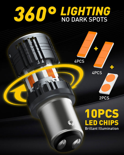 AUXITO CANBUS 1157 LED Bulbs Amber Yellow with Built-in Resistor 2057 2357 7528 BAY15D P21/5W Anti-Hyper Flash Error Free Front Rear Turn Signal Lights Blinker Marker DRL Parking Lights