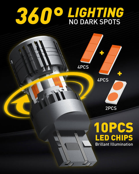 AUXITO CANBUS 7440 7443 LED Bulbs Amber Yellow with Built-in Resistor Anti Hyper Flash Error Free LED Front Rear Turn Signal Lights