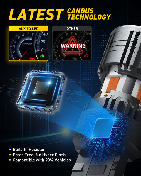 AUXITO CANBUS 7440 7443 LED Bulbs Amber Yellow with Built-in Resistor Anti Hyper Flash Error Free LED Front Rear Turn Signal Lights