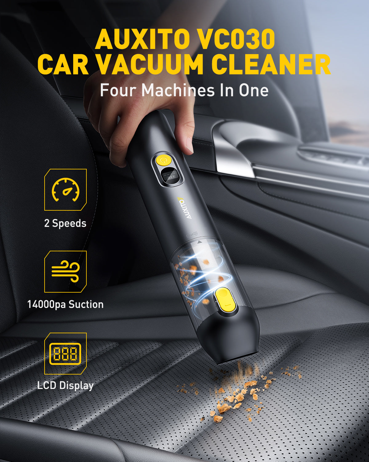 AUXITO Cordless Car Vacuum 14000Pa Cleaner | Mini Compact 5-in-1 Vacuu