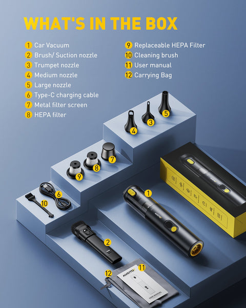 AUXITO Cordless Car Vacuum 14000Pa Cleaner | Mini Compact 5-in-1 Vacuum Blower Inflator for Car, Office Desk, Keyboards