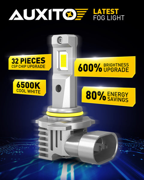 AUXITO H10 9140 9145 LED Fog Lights, 6500K Cool White, 600% Brighter, Mini Size, Plug & Play