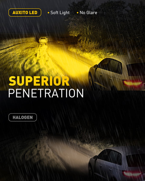 AUXITO H11/H8/H16 LED Fog Light Bulbs, 3000K Amber Yellow, 600% Brighter, Fanless Mini Size, Plug and Play, Pack of 2