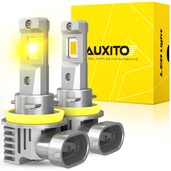 AUXITO H11/H8/H16 LED Fog Light Bulbs, 3000K Amber Yellow, 600% Brighter, Fanless Mini Size, Plug and Play, Pack of 2