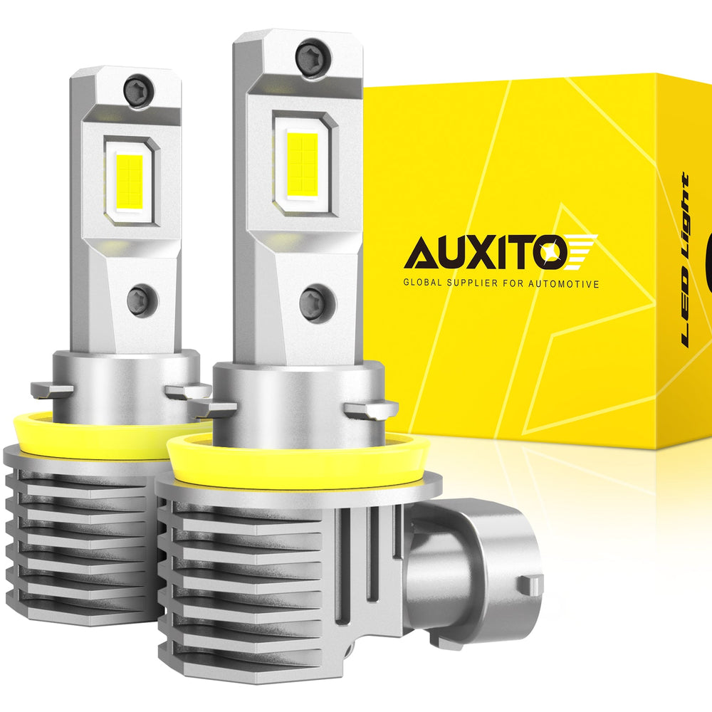 AUXITO H11/H8/H16 LED Fog Light Bulbs, 6500K Cool White, 600% Brighter, Fanless Mini Size, Plug and Play, Pack of 2