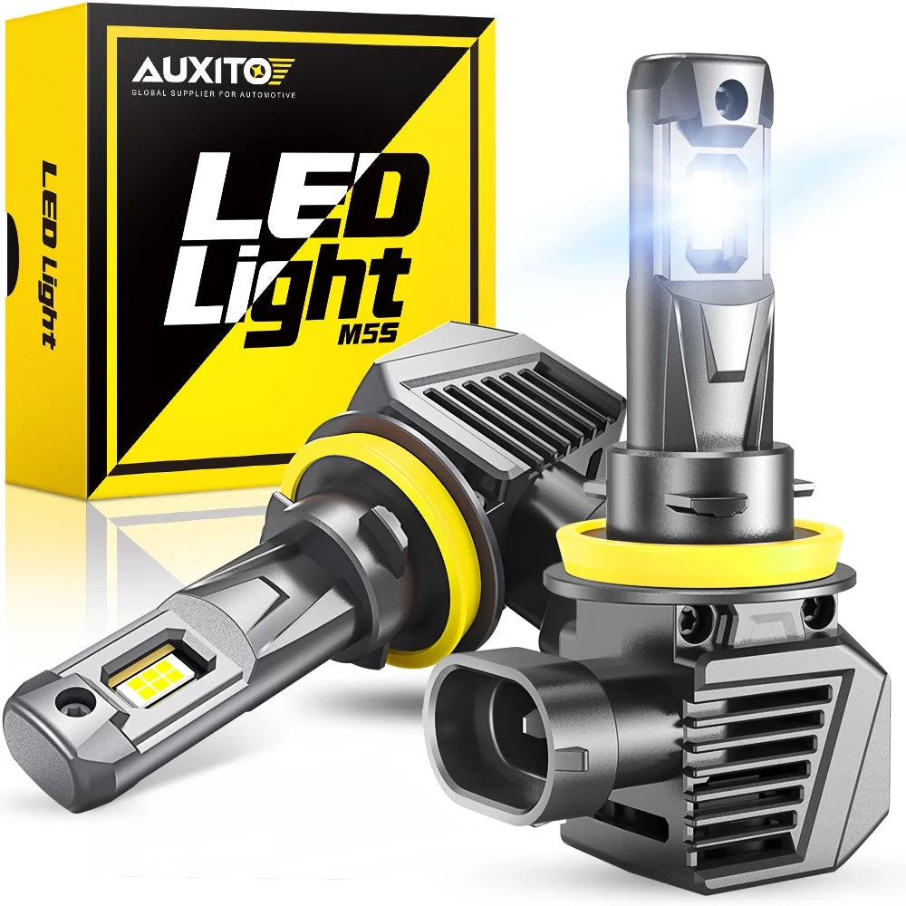 AUXITO H11 LED Headlight Bulbs, 22000LM 120W 600% Brighter Wireless H11 Headlight Bulb, 6500K Cool White H8 H9 LED Headlights , Pack of 2