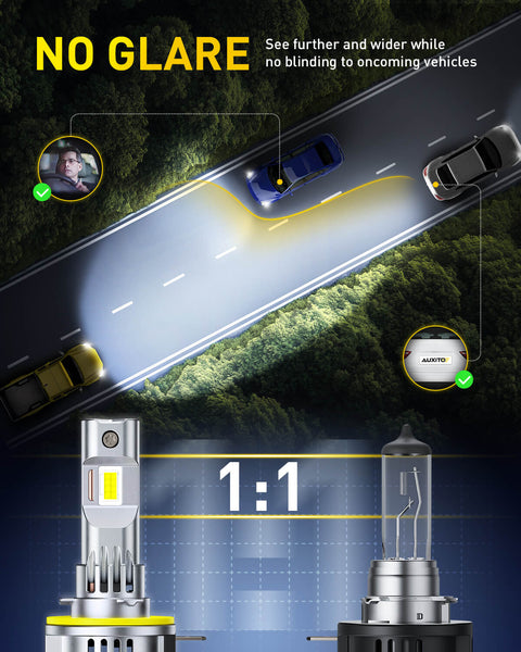 AUXITO H11B LED Light Bulbs, 6500K Cool White, Plug and Play, Pack of 2