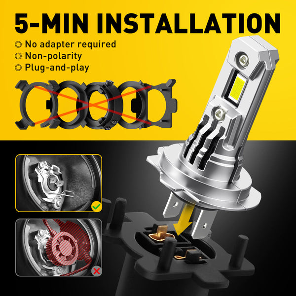 AUXITO H7 LED Forward Light Bulb, 500% Brighter 6500K White, No Adapter Needed, Simply Plug n Play, Built-in Fan, H7ll LED Bulbs for Fog Light DRL