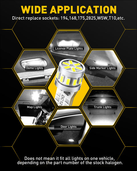 AUXITO Newest T10 W5W 194 168 LED Bulbs – 6500K White, Canbus Error-Free for Dome, Door, Map, Trunk, and License Plate Lights