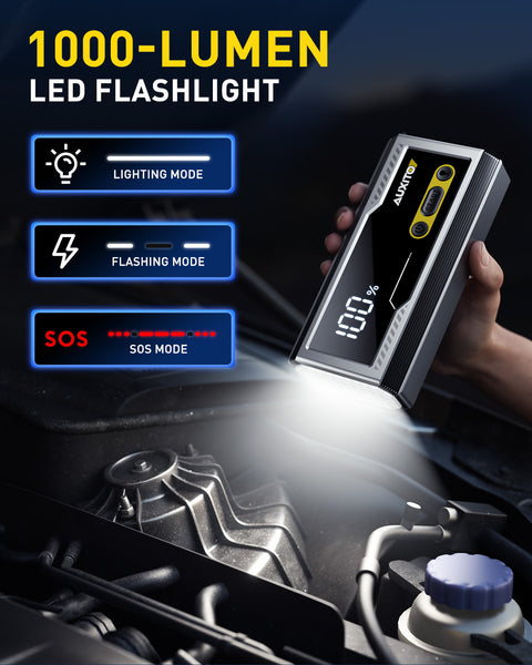 AUXITO T3 6000A Jump Starter, 12V Car Battery Jump Starter, Up to All Gas & 12L Diesel Engine with LED Display, Portable Jump Box with 3 Modes Flashlight and Jumper Cable, Storage Case