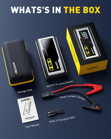 booster box for car battery AUXITO T4 8000A Car Jump Starter, Portable 12V Jump Box for Gas & Diesel, Battery Booster Pack with Smart Clamps, Power Bank USB Port, LED Flashlight